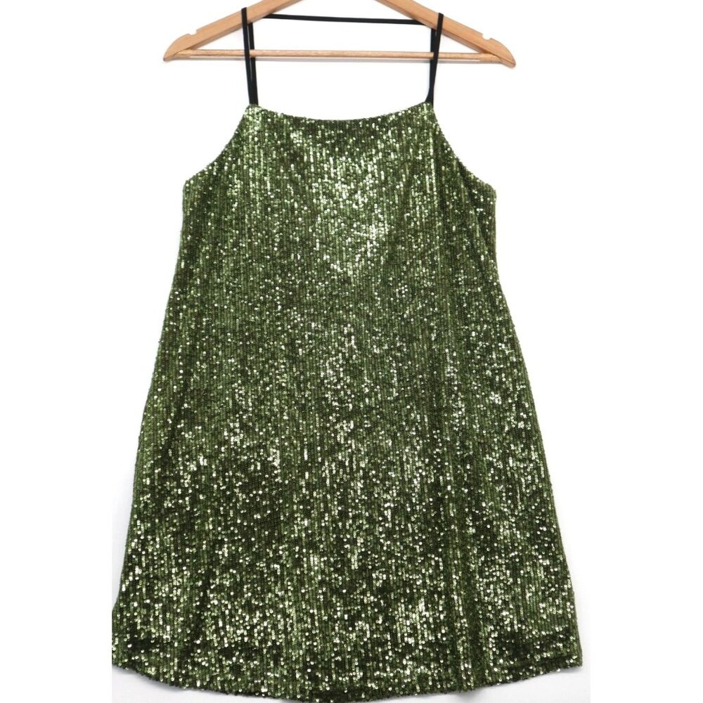 NWT Topshop Green Sequin Sleeveless Blouse Black Straps Feminine Cocktail Party